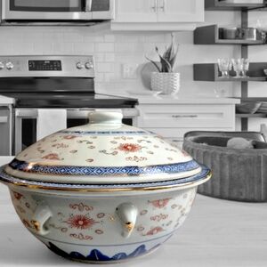 Jingdezhen Porcelain Rice Ware Casserole Dish Circa 1970